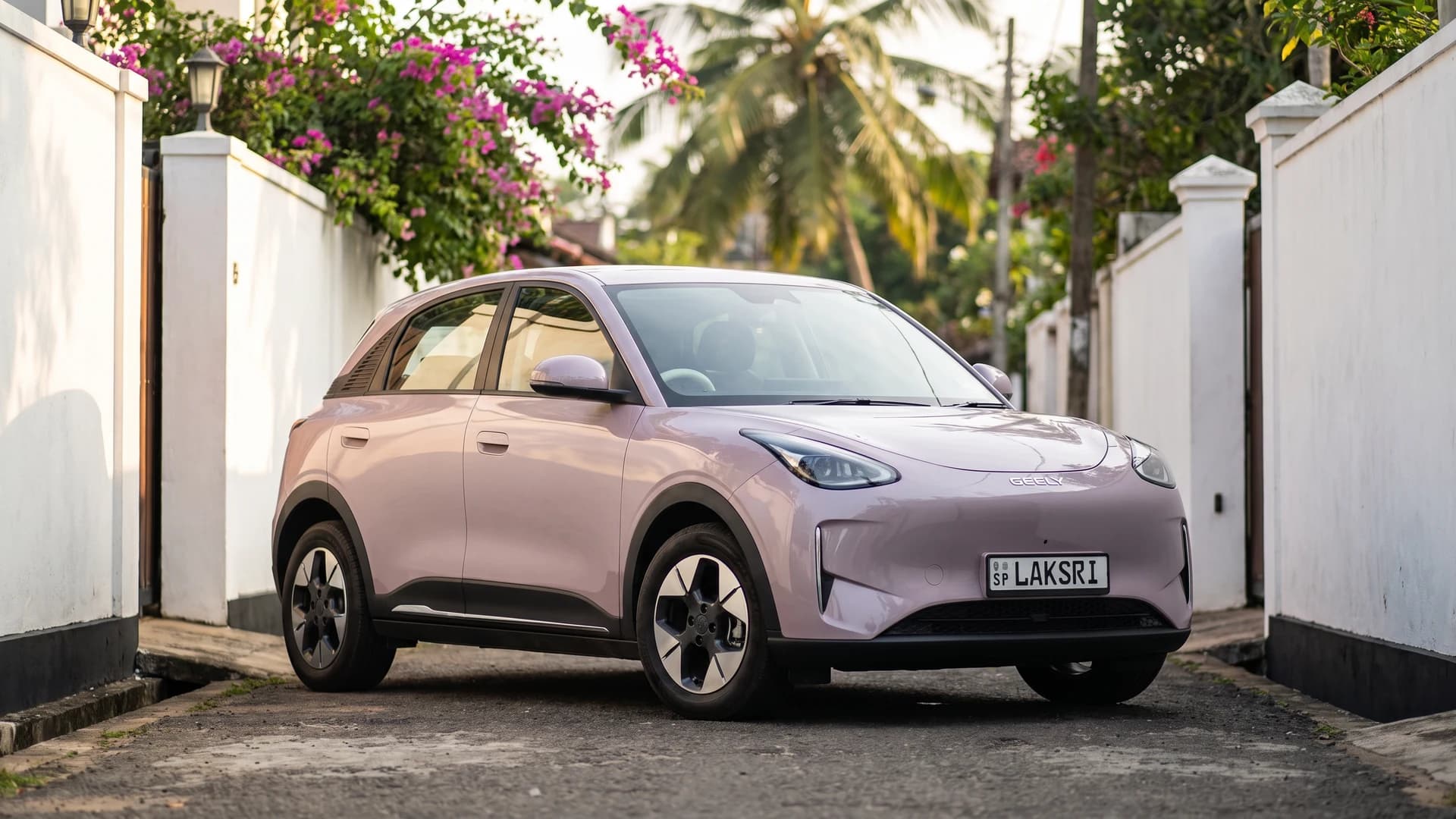 Geely EX2 in a lane in Galle