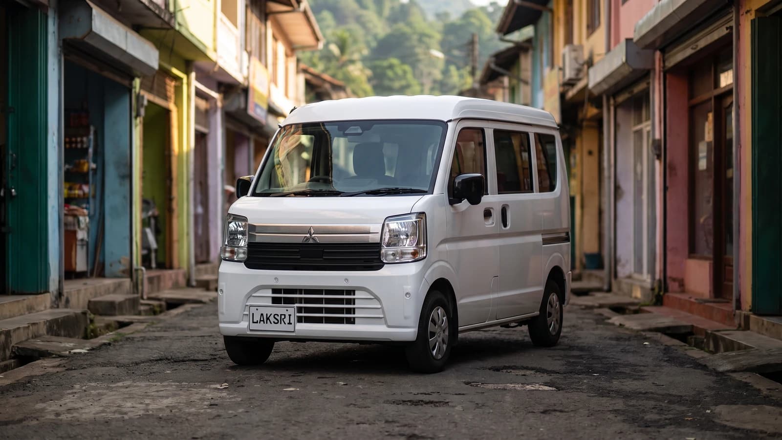 Mitsubishi Minicab Van in a market street in Kandy